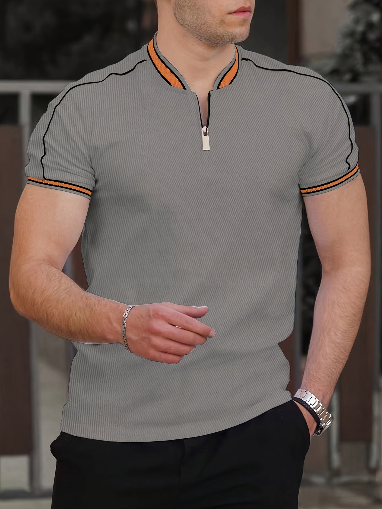 [T-Shirt] Men's Summer Casual Short Sleeve T-Shirt - Breathable Mesh Crew Neck Henley Style Zip Placket, Breathable Fabric, Dry Cleanable Regular Fit Outdoor & Casual Attire, Loose Style, Zip Front Design, Easy Care, Zip Shir - ayq