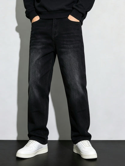 Boys' Casual Black Straight-Leg Jeans with Elastic Waist