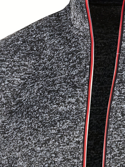 Elegant Mid Stretch Cardigan, Men's Casual Full Zip Up Cardigan Sweater Coat For Fall Winter