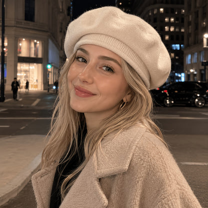Womens Lightweight French Beret Hat Soft Elastic Knit Cap