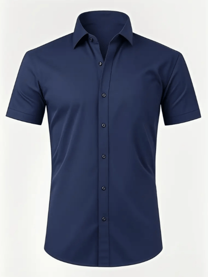 Men's Stretch Solid Color Short Sleeve Shirt for Summer