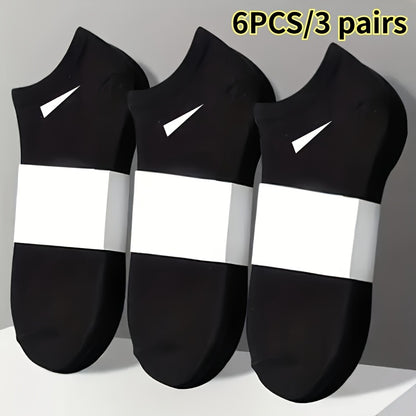 6pcs/3pairs Men's Heavy-Duty Thickened Arch Support Socks - No-Show Low-Cut Suitable for Casual & Formal Wear, Fitness, Travel - Black/White/Gray Sole & Toe, Hand Wash Only - Unisex Basic Short Sock Gift Set for Daily Use, Du - ayq