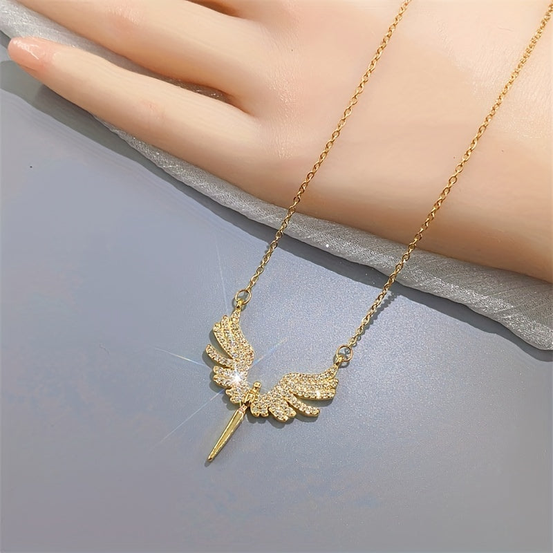 Glamorous Copper Angel Wings Pendant with Synthetic Zirconia