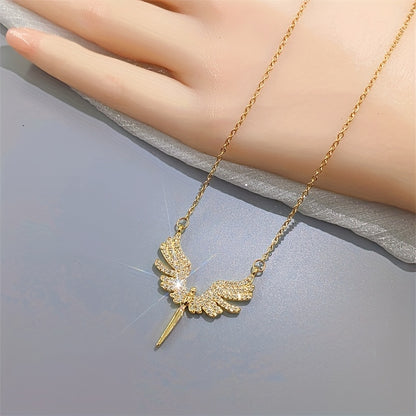 Glamorous Copper Angel Wings Pendant with Synthetic Zirconia
