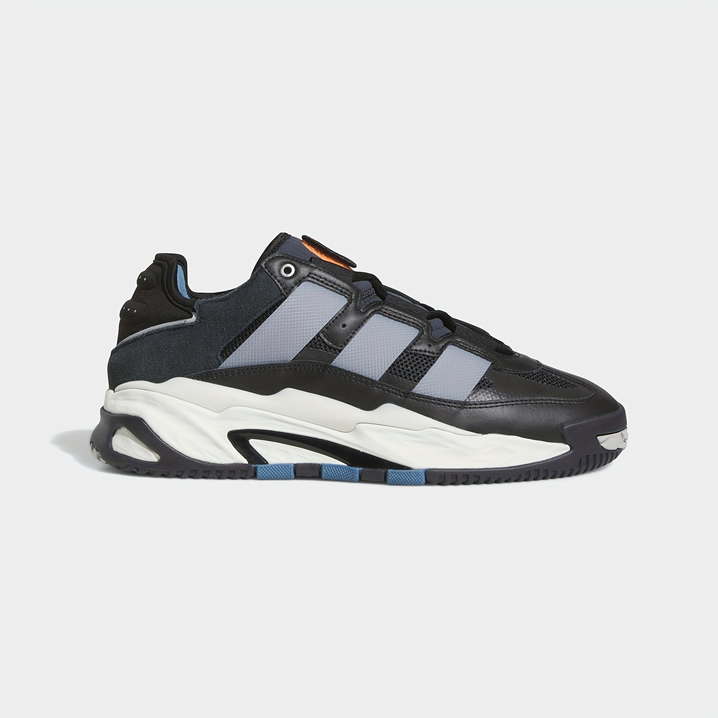 Adidas Niteball Low-Top Sneakers for Men  Women - Striped Casual Shoes with Genuine Leather Upper, Breathable Fabric Lining  Rubber Sole, Black/Blue/Orange Accents (FZ5742), Athletic Footwear, Modern Triptych Design, Durabl