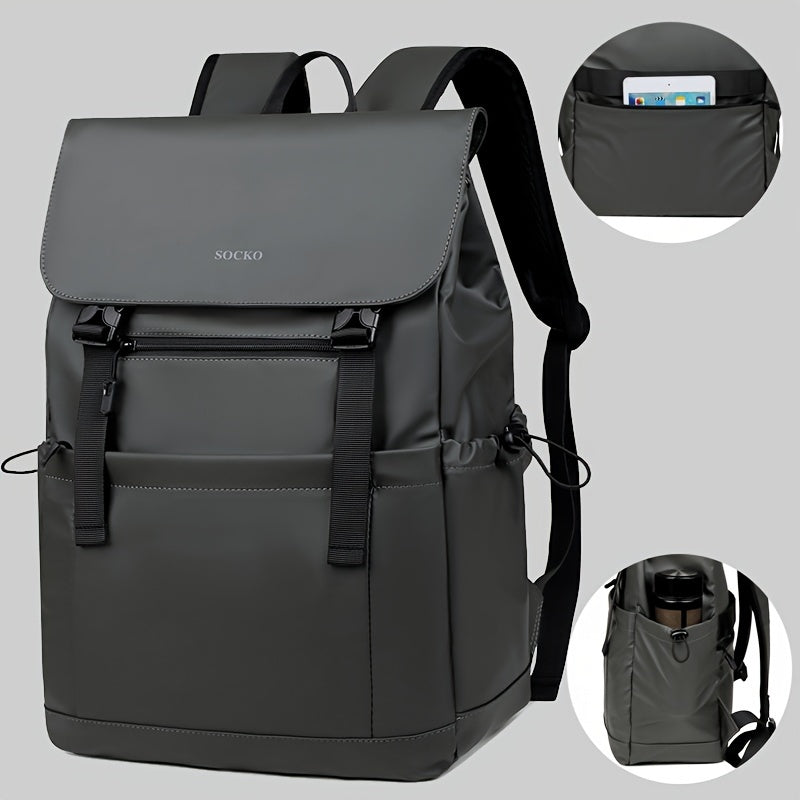 Preppy Style Casual Daypack Lightweight Polyester Backpack with Laptop Compartment, Trolley Sleeve, Adjustable Shoulder Straps, Sewing Thread Design – Ideal for College, Commuting, Travel
