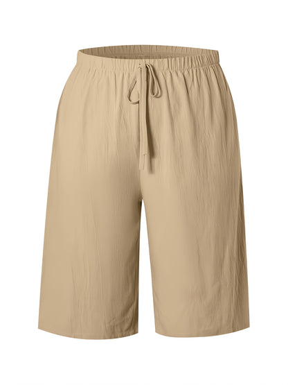 Women's Casual Solid Color Polyester Shorts with Faux Drawstring