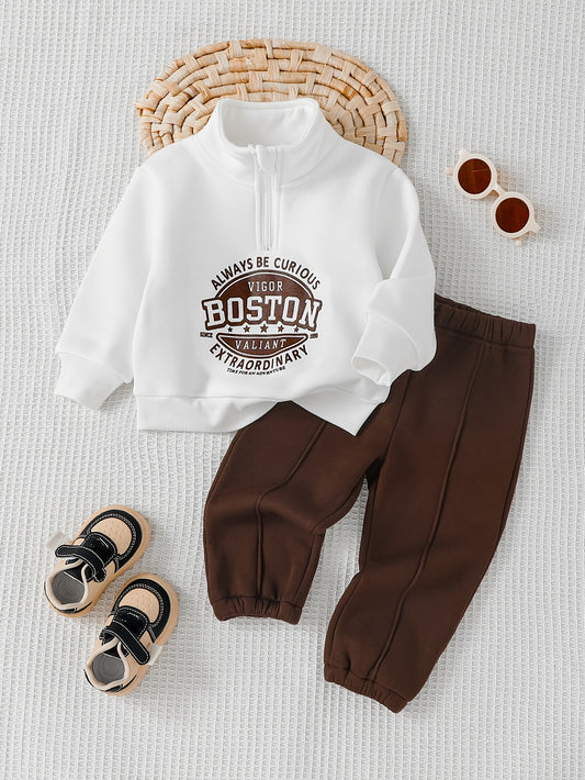 Boys' Fall/Winter Casual Half-Zip Pullover & Pants Set - ayq