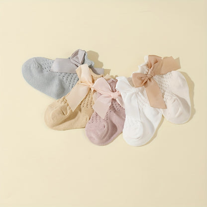 5 Pairs of Baby Socks for Spring And Summer, Featuring Breathable Mesh And Bows, Perfect for Everyday Wear.