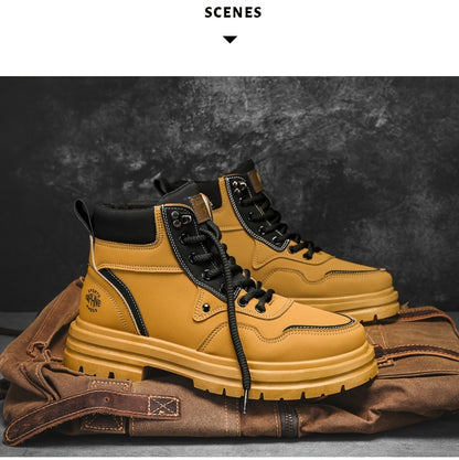 Men's Trendy Solid Ankle Boots, Comfy Non Slip Lace Up Durable Shoes for Men's Outdoor Activities