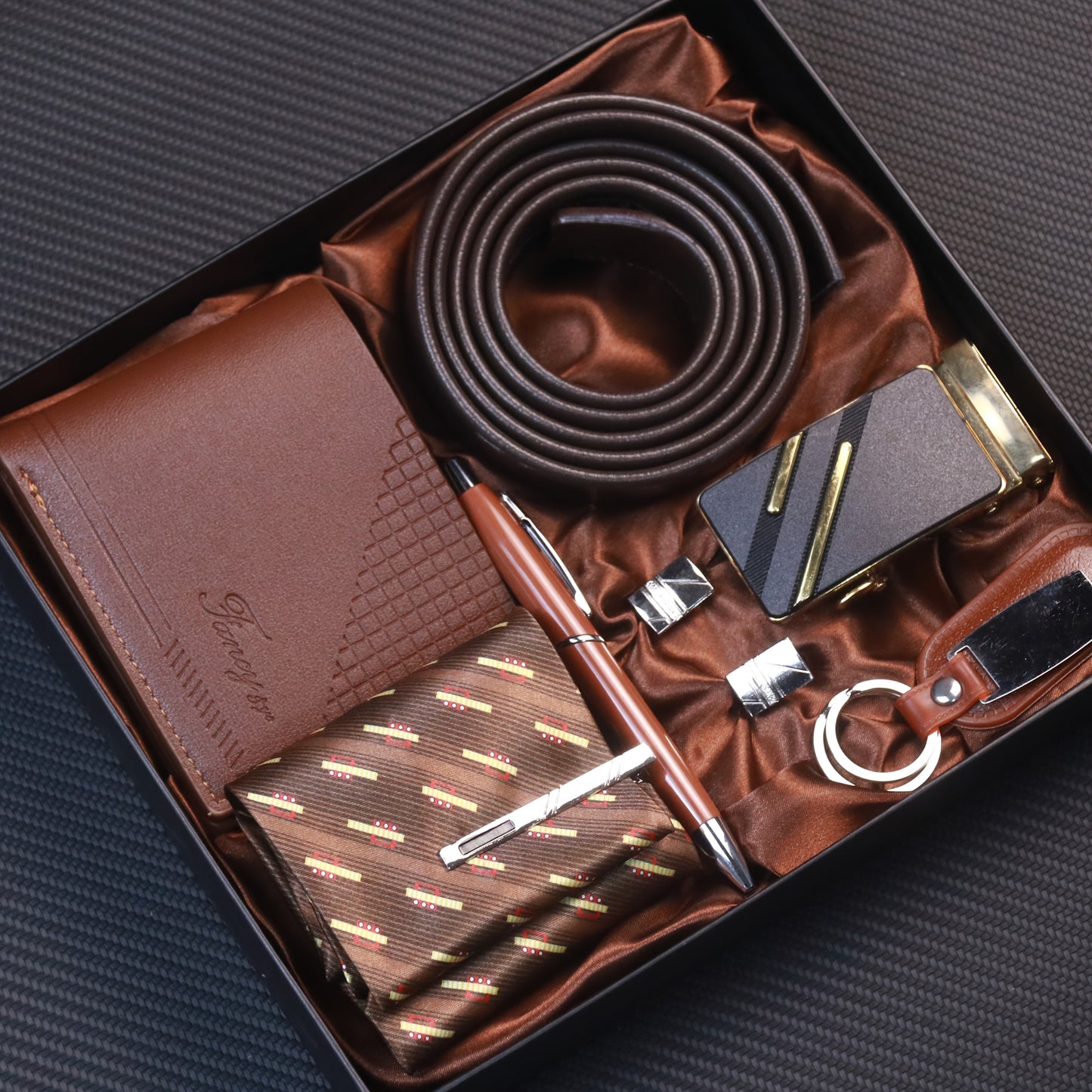 8pcs Men's Luxury Accessory Gift Set with Automatic-Docking Collar Tie System, Dress Belt, Cufflinks, Keychain, Pen & Wallet - Complete Corporate Attire Bundle for Weddings, Business Meetings, Prom - Ideal Birthday/Christmas/