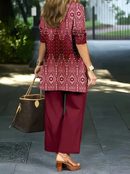 Elegant Women's 3-Piece Ethnic Set with Printed Blazer & Pants