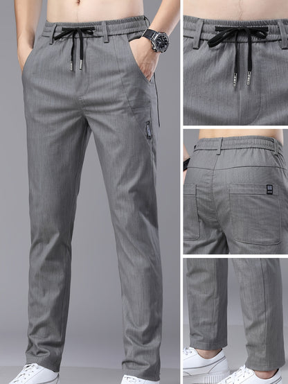 Men's Lightweight Cotton Stretch Business Pants, Slim Straight Fit