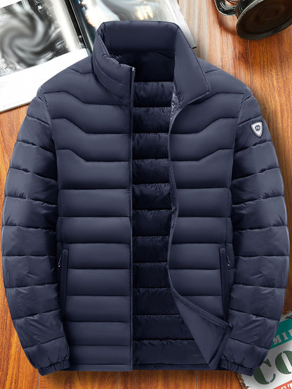 Men's Lightweight Windproof Winter Jacket with Zipper Pockets