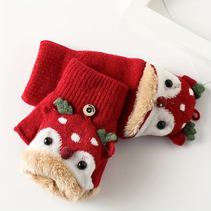 Կանացի Սուրբ Ծննդյան եղջերուի տեսքով շրջվող ձեռնոցներ - հաստ տաք ձմեռային ձեռնոցներ տոնական ձյան փաթիլի և եղջերուի նախշերով, ոչ առաձգական՝ ներսի/դրսի օգտագործման համար, ձեռքով լվացման/քիմմաքրման, տոնական արտաքին հագուստի համար, տաք գործվածք