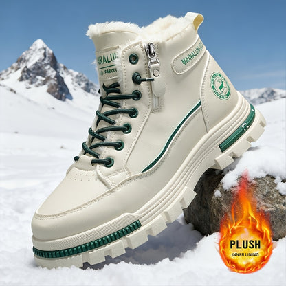 Men's Vintage Casual Fleece-Lined Snow Boots - Brown Faux Cover with Black Accents, Lace-Up Design, Thick PVC Sole for Winter & Fall, Round Toe Comfort, Everyday Winter Footwear, Winter Boots,  Style Boots, Durable Winter Foo