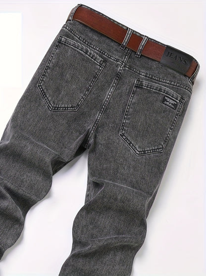 Men's Slim Fit Grey Jeans - Cotton Blend, Machine Washable, All-Season Denim Pants for Teens
