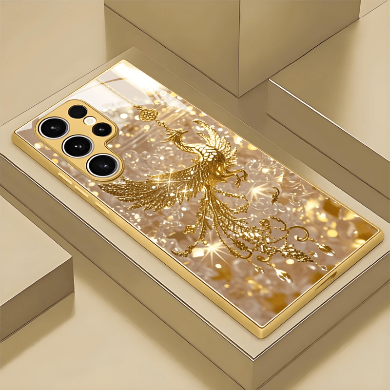 Premium Golden Horse Pattern Gift for 4 Seasons Tempered Glass Phone Case for Iphone 16/16 Pro/16Plus/16Pro Max/15/15 Pro/15 Pro Max/14/14Pro/14 PLUS/14 Pro Max/13/13 Pro/13 Pro Max/13 Mini/12/11 /XR/XS/X/7/8PLUS Mobile Phone