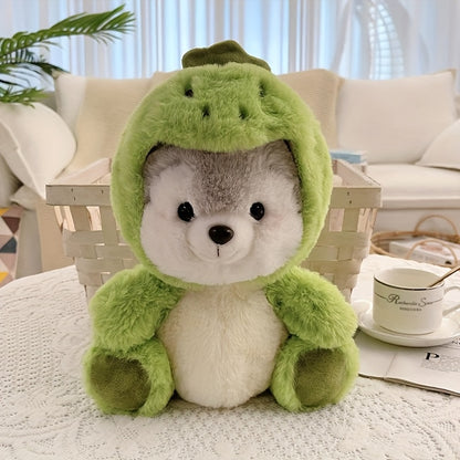 20Cm/7.87In - Adorable Transforming Husky Plush Toy, Featuring a Dinosaur, Pig, Fox, And Koala Headgear. Perfect for Home Decor And an Excellent Choice for Birthday Gifts