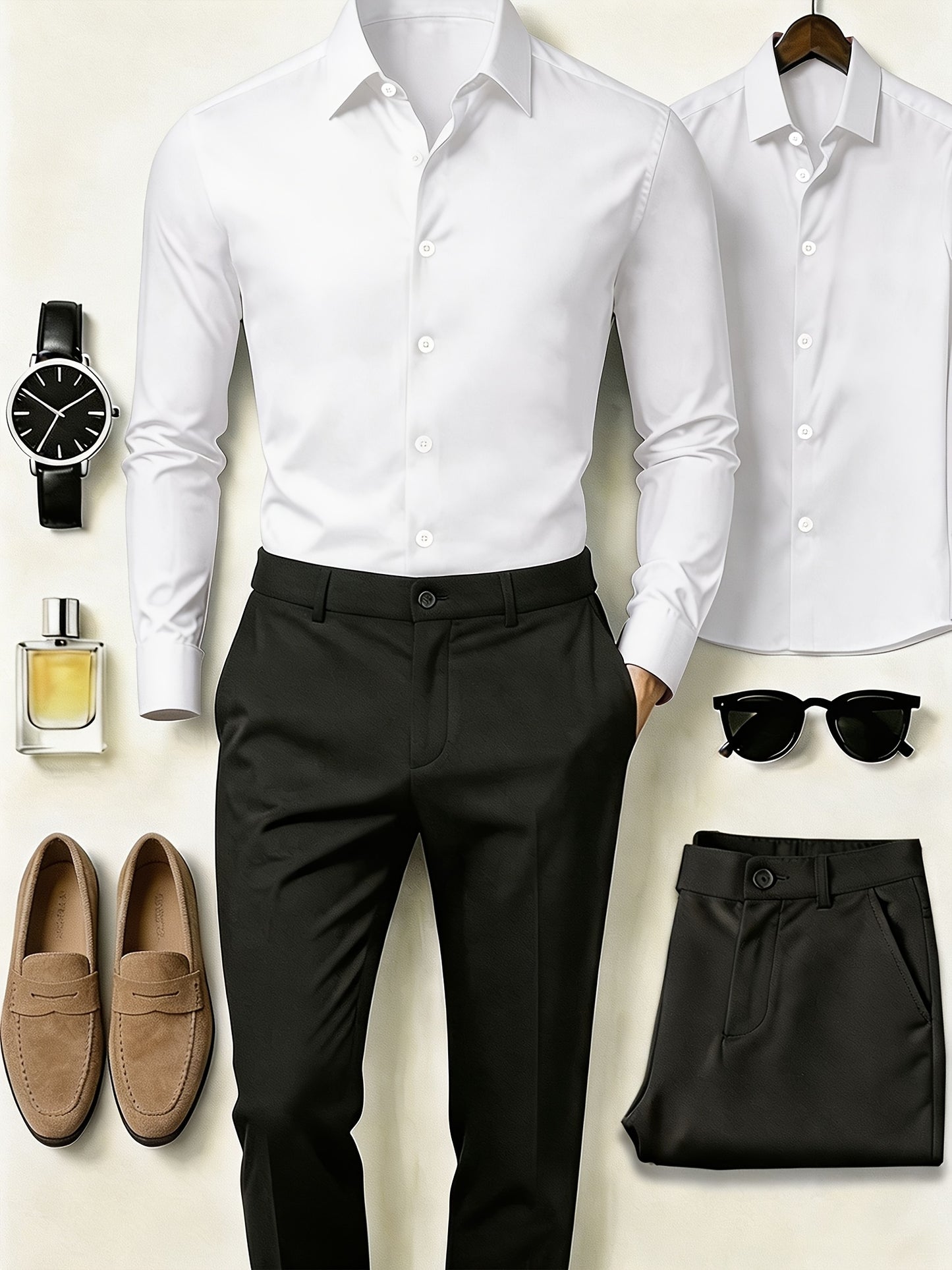 Men's All-Season Business Set: Long Sleeve Shirt & Formal Pants