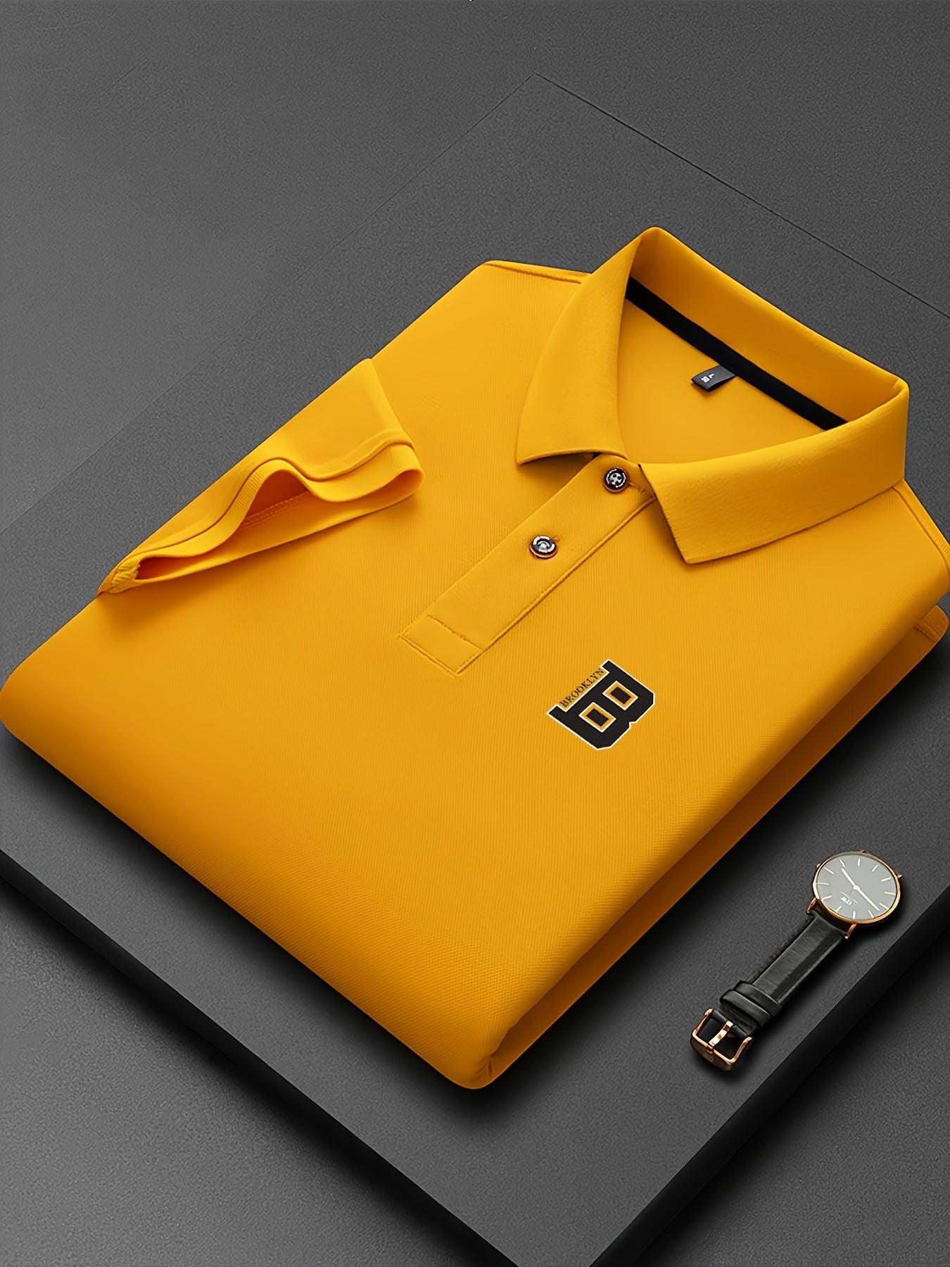 Men'S Fashion Short-Sleeve POLO Shirt | Contrast Rib-Knit Collar with 3D High-Frequency Print | Casual Style, Regular Fit, Summer Season - ayq