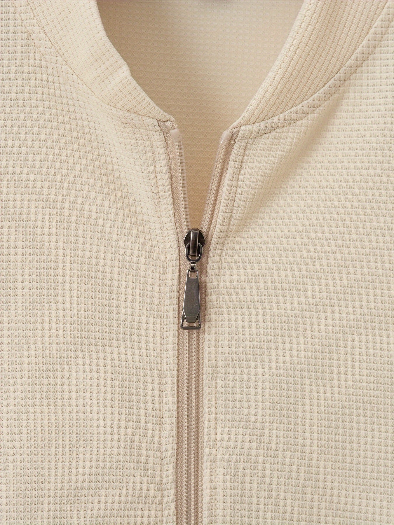 Men's Lightweight Jacket with Stand-Up Collar - Zippered Front Closure, Regular Fit Casual Coat for Everyday & Formal Wear - Spring/Fall Outerwear in White/Neutral Tones - Easy Care Zipper Jacket