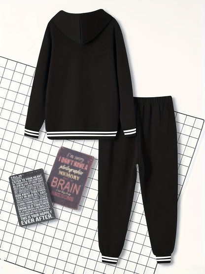 2pcs Men's Trendy BROOKLYN Letter Print Hooded Outfit, Hoodie & Pants Set, Men's Clothes For Spring Fall Winter, As Gift