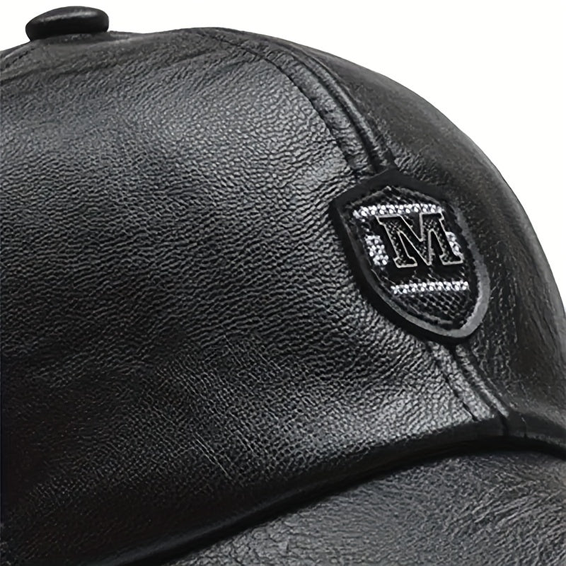 1pc Men's British PU Leather Baseball Cap Adjustable Summer Breathable Casual Hat Spring/Autumn/Spring Summer, Ideal Choice For Gifts