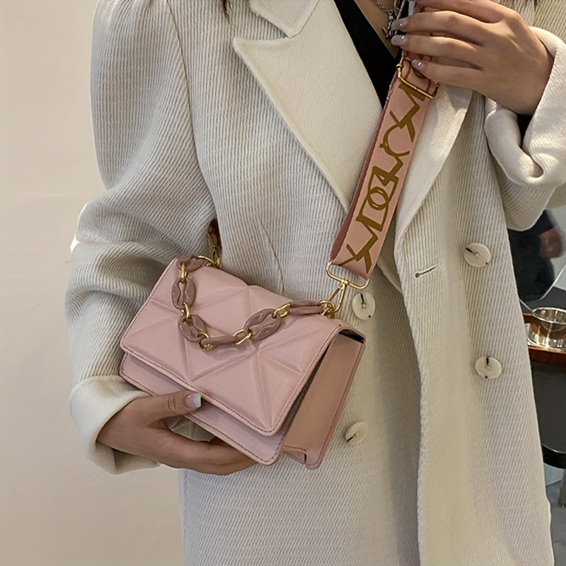 Կանացի ռետրո վեստեռն ոճի շղթայական խաչաձև պայուսակ լայնաշերտ ժապավենով - ճարմանդային փակմամբ, փոքր ուսի պայուսակ, սպիտակ/սև/վարդագույն/շագանակագույն, ամենօրյա և հատուկ առիթների համար նախատեսված պայուսակ, հասանելի է չորս գույն, հարմար է կանանց համար