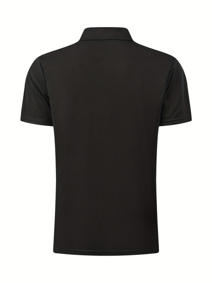 [Golf Apparel] Men's Classic White Shirt - Casual Summer Style with Short Sleeves, Zipper Collar, and Stretch Polyester Fabric - Perfect for Streetwear & Golf