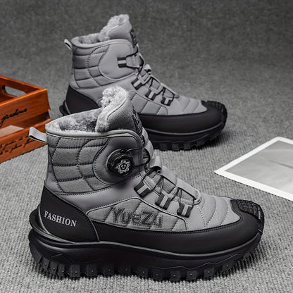 Men's -Lined Snow Boots, Winter Warm Work Boots, Wear-Resistant Outsole Anti-Slip Hiking Boots, Outdoor Trekking Boots, Tactical Work Boots, Gear Pattern Anti-Slip Sole, Snow Mountain Hiking Boots, Professional Outdoor Polar