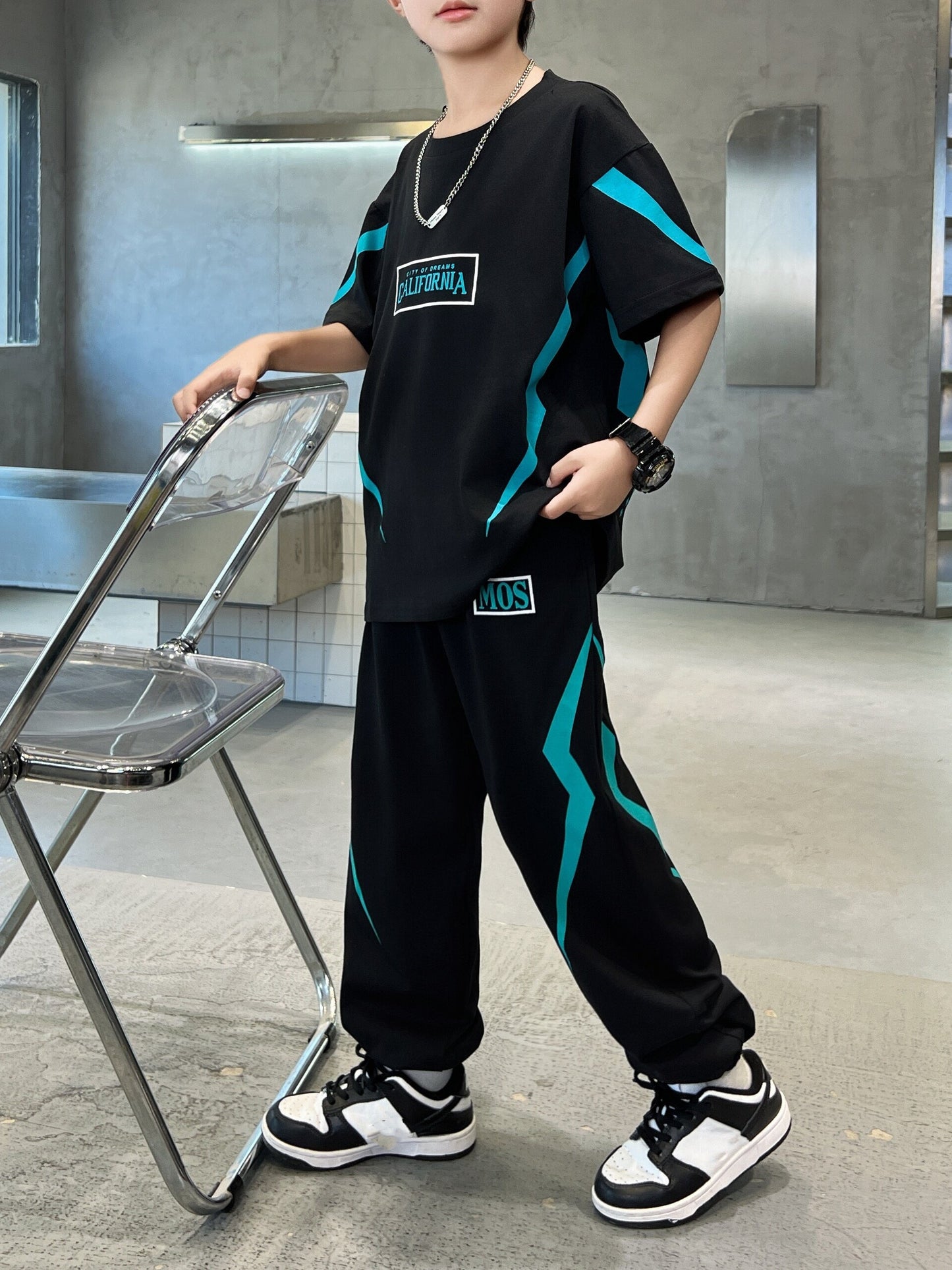 Boys' Casual Lightning Print Two-Piece Set for Spring/Summer