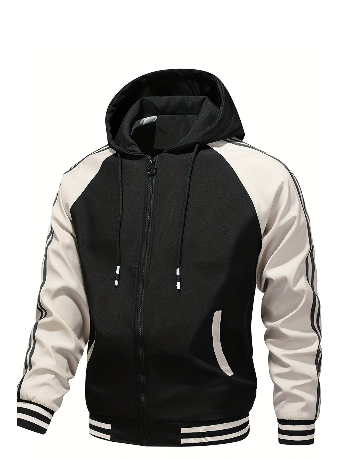 Men's Hooded Color Block Zipper Coat for Spring & Autumn
