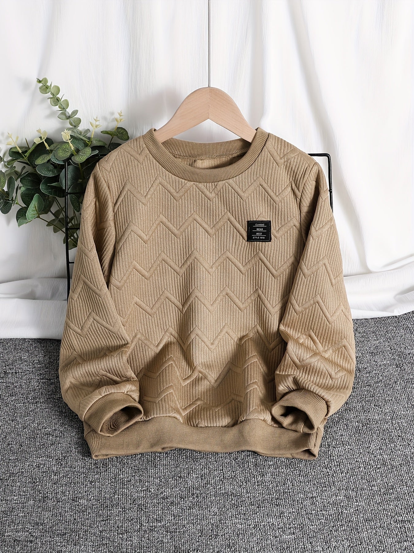 Boys' Casual Sweatshirt with Embossed Stripes for Spring Fall