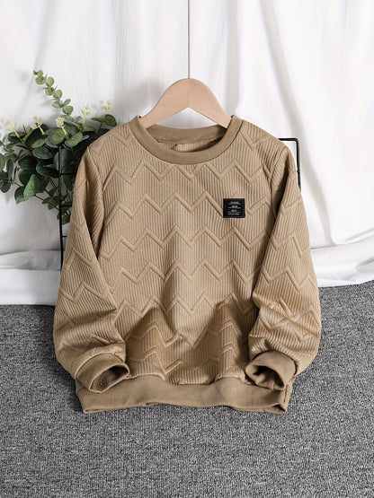 Boys' Casual Sweatshirt with Embossed Stripes for Spring Fall