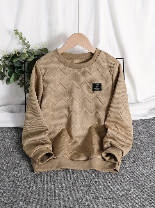 Boys' Casual Sweatshirt with Embossed Stripes for Spring Fall - ayq