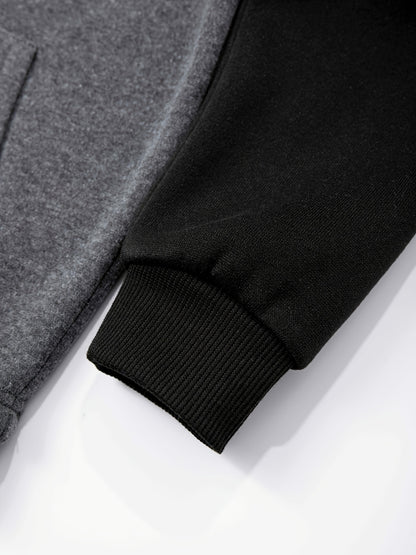 2pcs Boys' Oversized Hooded Sweatsuit & Jogger Pants Set with Letter Print - Beige & Brown Casual Winter Outfits, Thick Warm Fabric, Machine Washable, Pockets, Elastic Waist & Cuffed Hem for Play & Casual Attire - Ideal for L