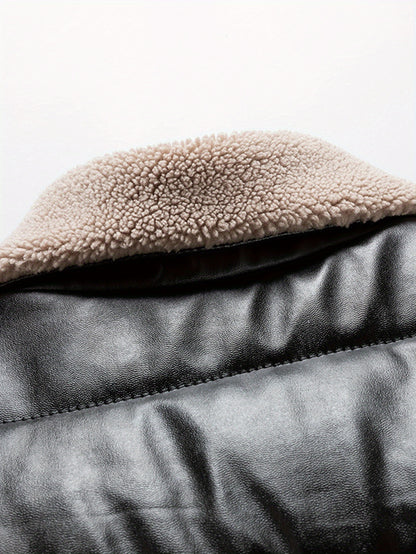 Men's Heavy-Duty Winter Jacket - Black Cold Weather Coat with Zippered Pockets, Formal & Everyday Outerwear for Office, Travel, Outdoor Activities - Hand Washable Polyester Outerwear, Travel Winter Coat, Classic Turndown Coll