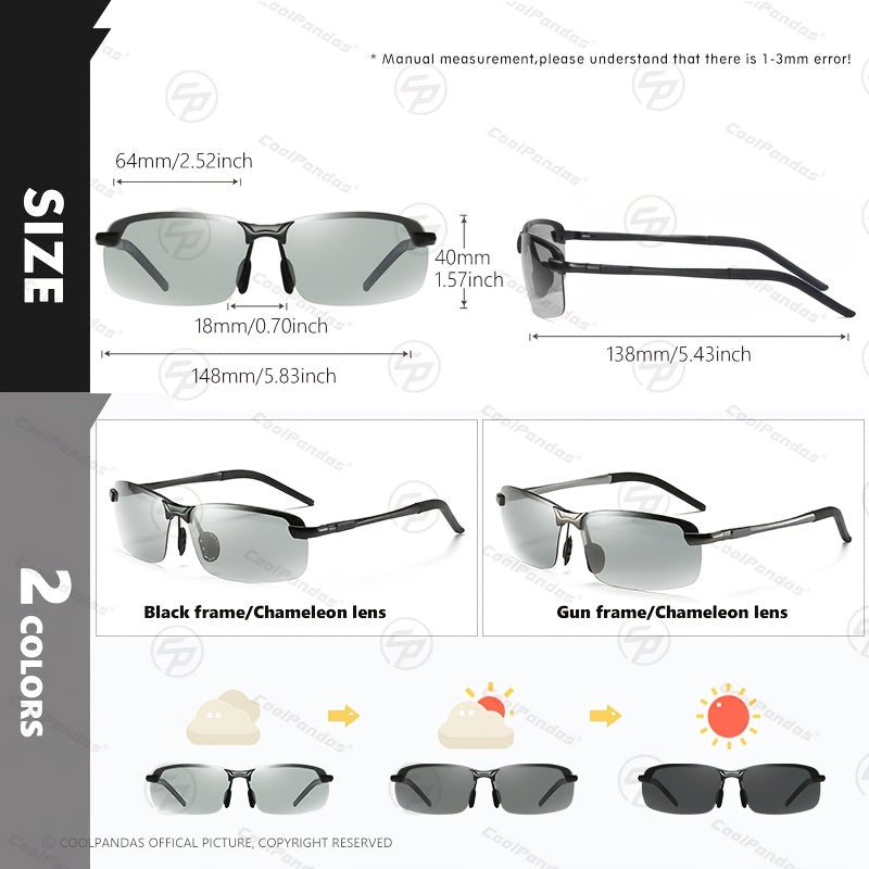 Men Women Polarized Photochromic Sunglasses Stainless Steel Frame
