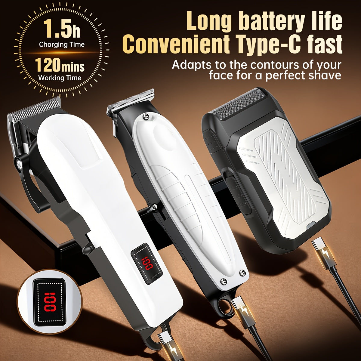 2pcs/3pcs Men's Electric Hair Clipper Set & Beard Trimmer Set. Home-use electric hair clipper + sculpting trimmer + reciprocating shaver. Haircutting, shaving, sculpting, and sideburn trimming. Christmas gift. for home, car,