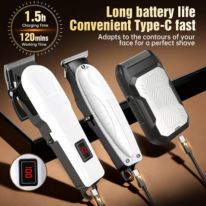 2pcs/3pcs Men's Electric Hair Clipper Set & Beard Trimmer Set. Home-use electric hair clipper + sculpting trimmer + reciprocating shaver. Haircutting, shaving, sculpting, and sideburn trimming. Christmas gift. for home, car,