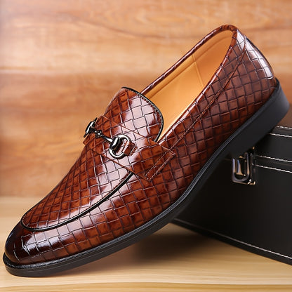 Men's Casual Business Shoes with Checkered Pattern, Slip-On Style