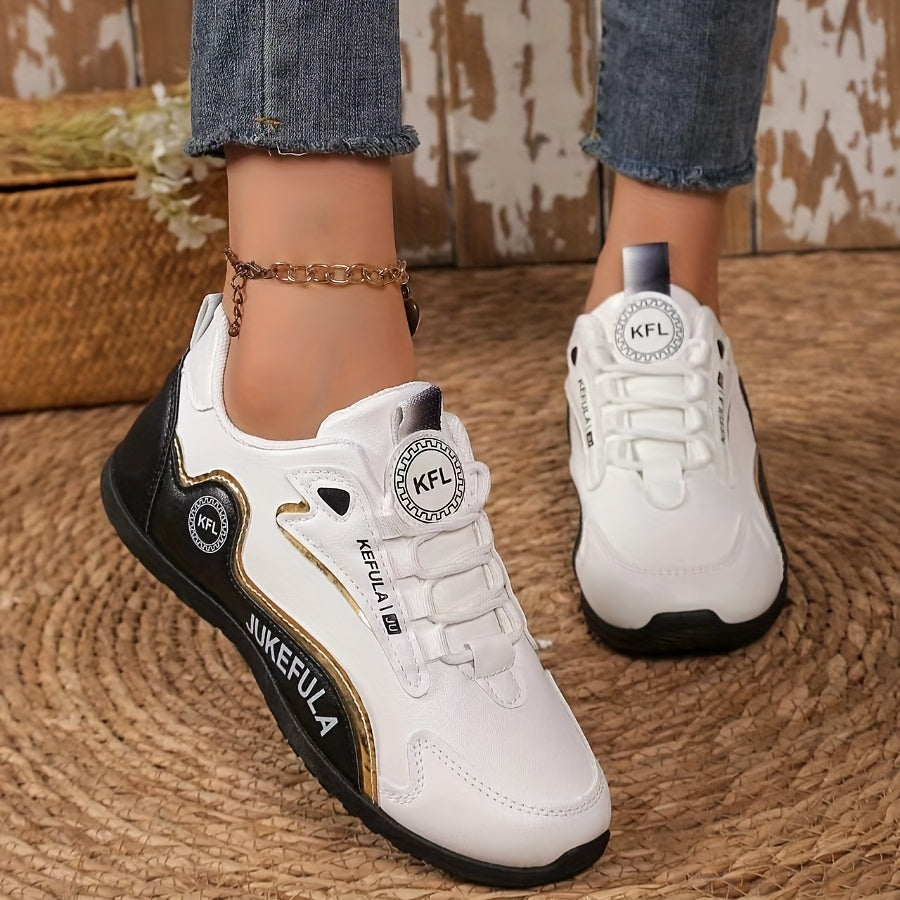 JUKEFULA White Women's Outdoor Colorblock Sneakers - Elegant white and grey casual sneakers with soft sole and lace-up design, suitable for all seasons, gym and travel