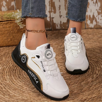 JUKEFULA White Women's Outdoor Colorblock Sneakers - Elegant white and grey casual sneakers with soft sole and lace-up design, suitable for all seasons, gym and travel