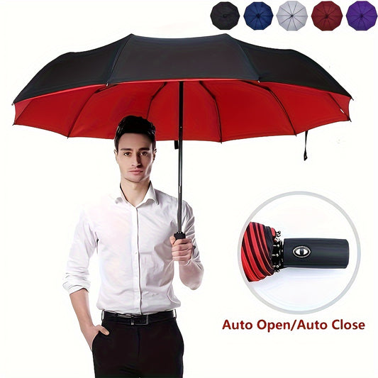Automatic Open/Close, Windproof Tri-Fold Umbrella - Durable, Thickened Canopy for Enhanced Rain Protection, Ideal for Business Use, Automatic Folding Umbrella