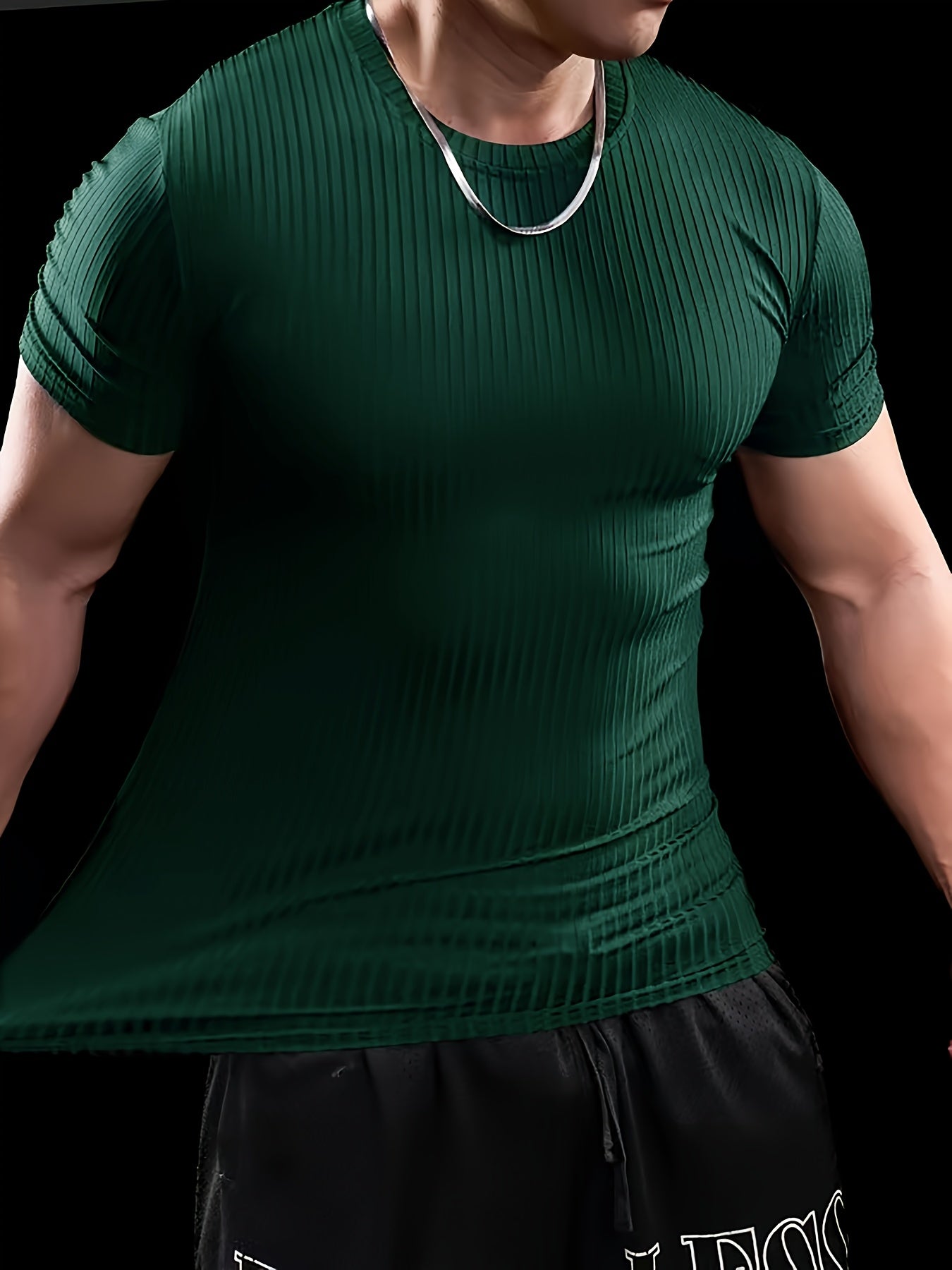 Men's Stretch Fit Short Sleeve T-Shirt - Breathable, Comfortable Polyester Blend, Solid Blue, Crew Neck, Casual  Sporty Style for Spring/Summer