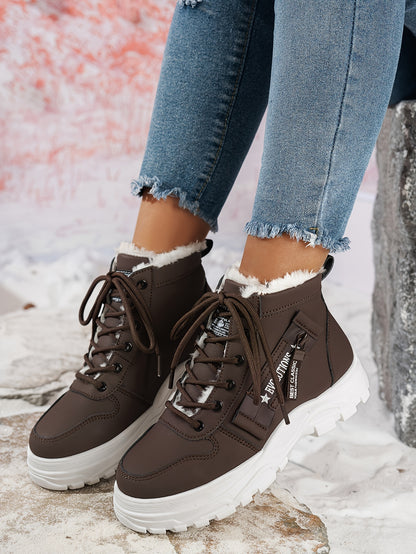 Կանացի ձմեռային ձնագնացքներ - Տաք երեսպատված, չսահող, բարձրակրունկ արտաքին ցանկացած առիթի համար կոշիկներ, ռիբավորված մեղմացնող ներդիրով, սև, իդեալական են ցուրտ եղանակի համար, ձմեռային կոշիկներ | Ոճային ձմեռային կոշիկներ | Դիմացկուն կոշիկներ