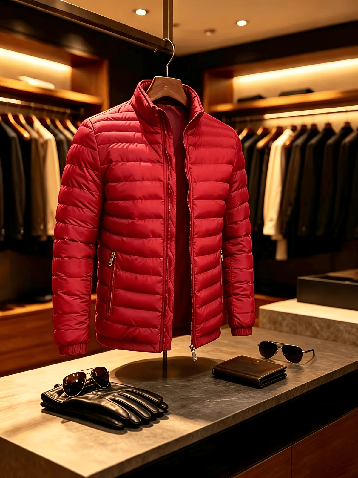Men's Lightweight Quilted Zip-Up Jacket with Stand Collar