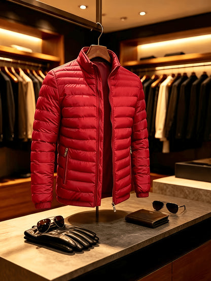 Men's Lightweight Quilted Zip-Up Jacket with Stand Collar