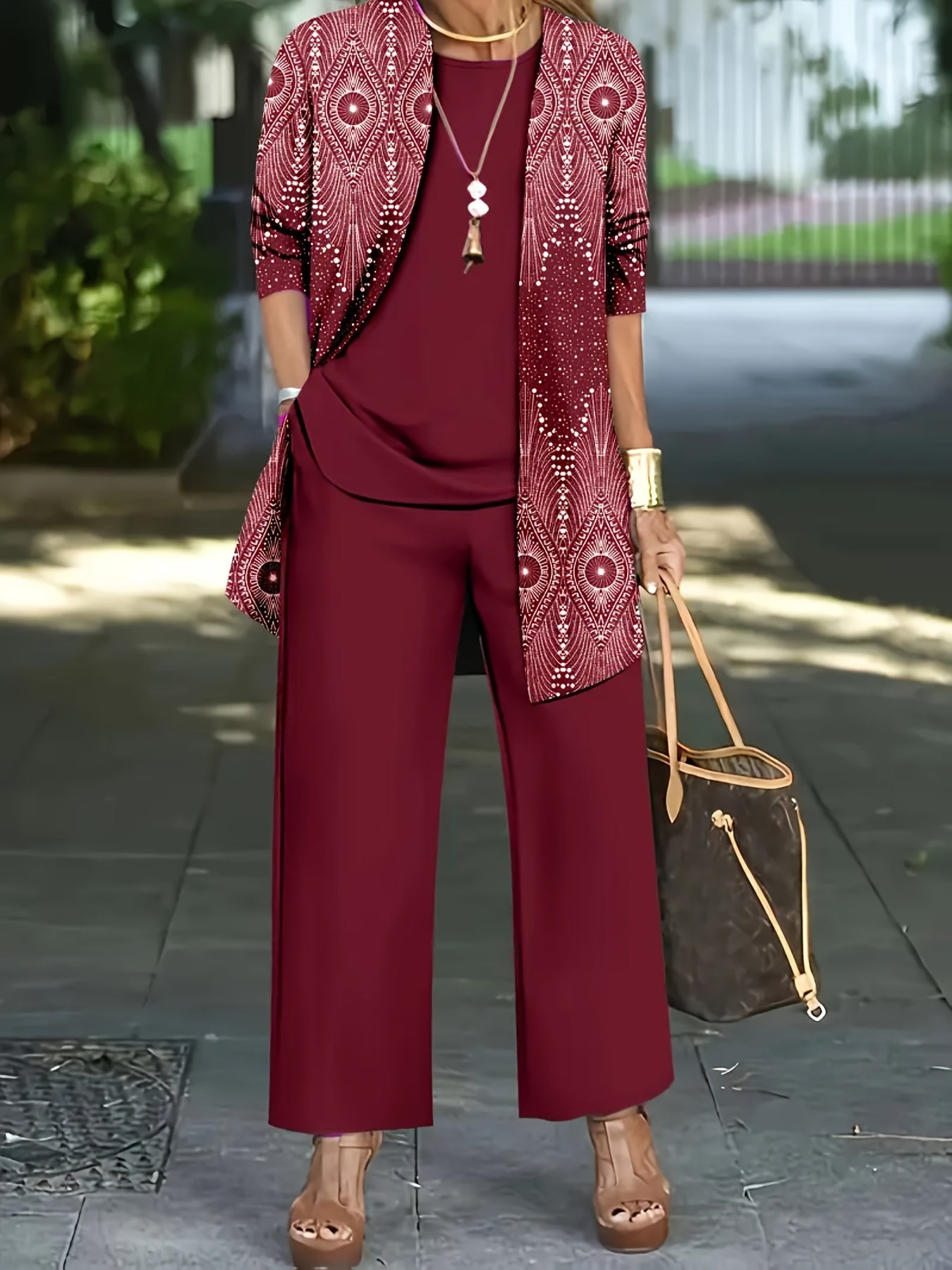 Elegant Women's 3-Piece Ethnic Set with Printed Blazer & Pants